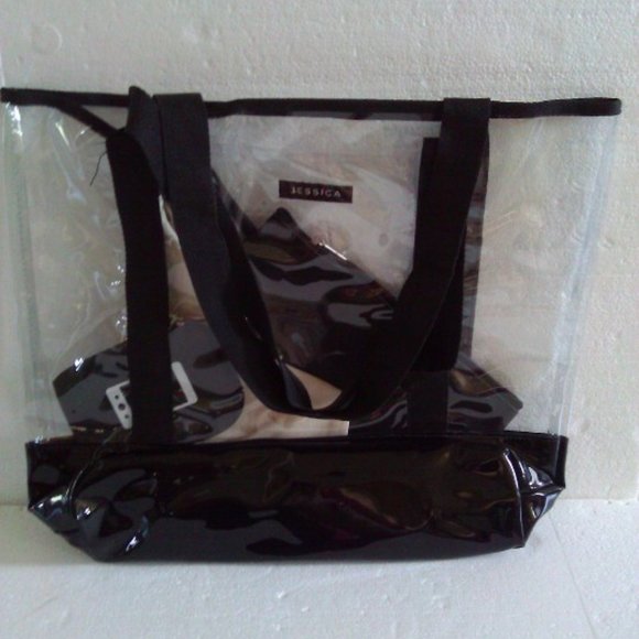 Jessica black and translucent 4 pc beach bag set - Picture 1 of 4